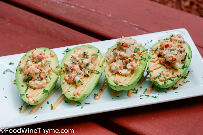 Photo Credit http://foodwinethyme.com/crab-meat-shrimp-salad-stuffed-avocados-w-chili-lime-sauce/